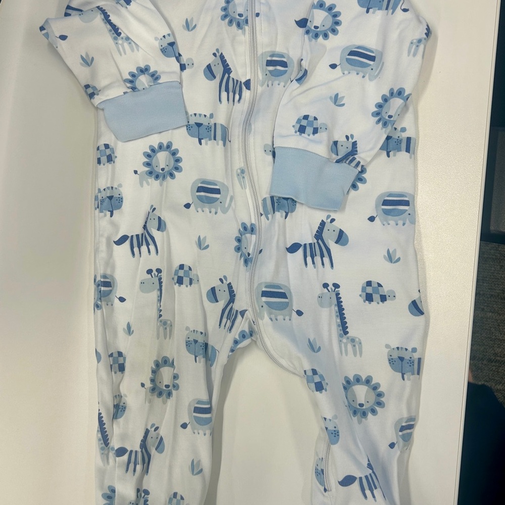 Kissy Kissy White and Blue Animal Print Footie
